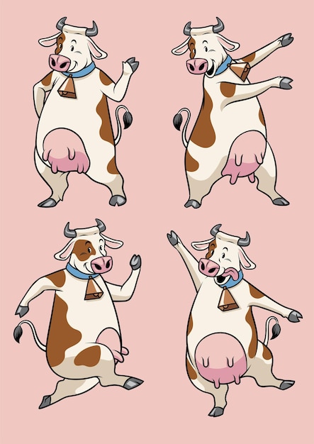 Vector cow character with cartoon style set