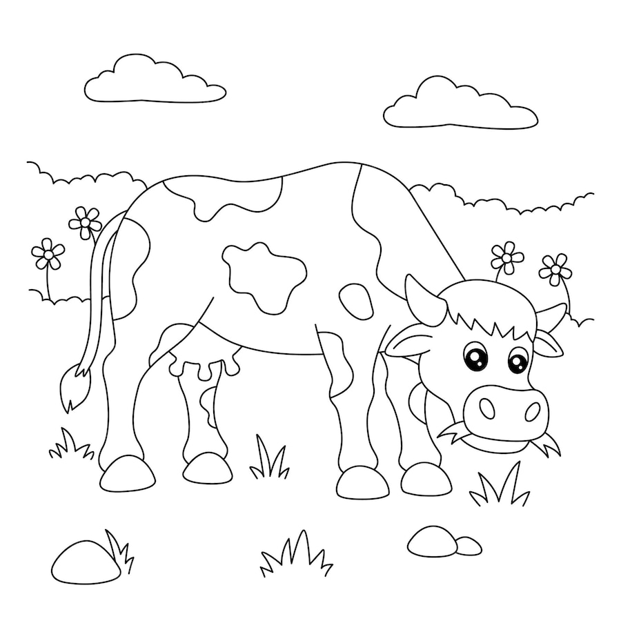 Premium Vector | Cow coloring page for kids