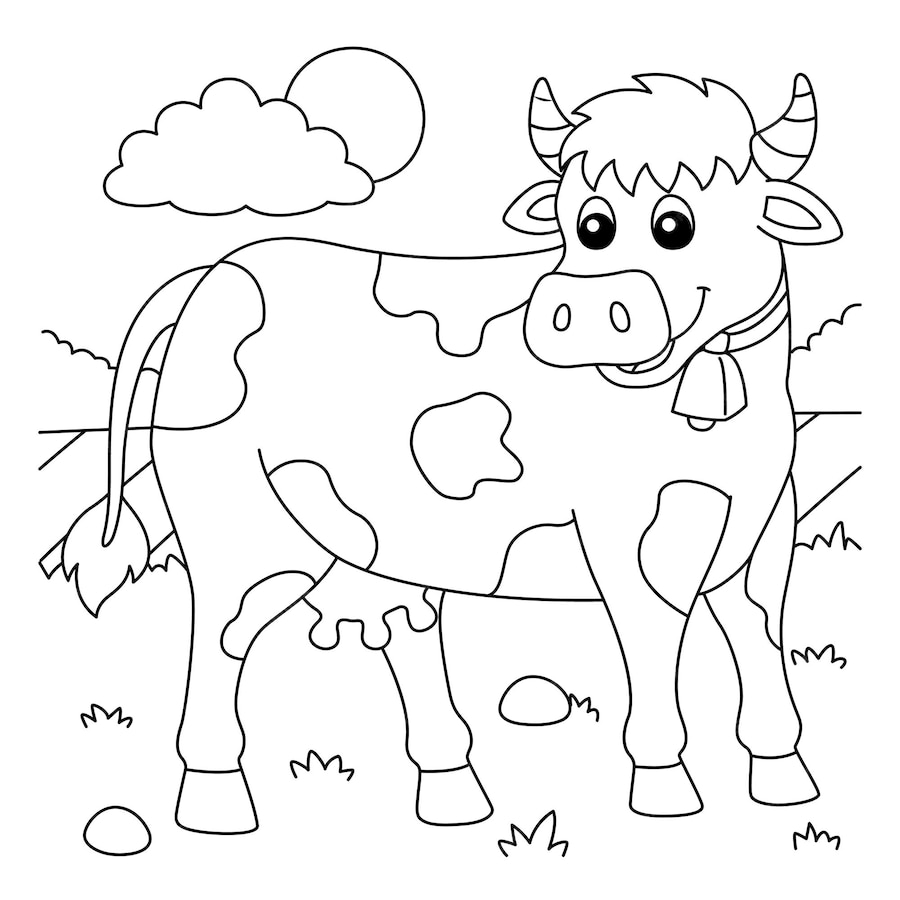 Premium Vector | Cow coloring page for kids