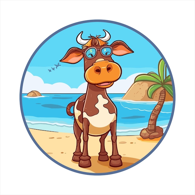 귀여운 재미있는 만화 카와이 다채로운 수채화 해변 여름 소 동물 애완동물 스티커 일러스트