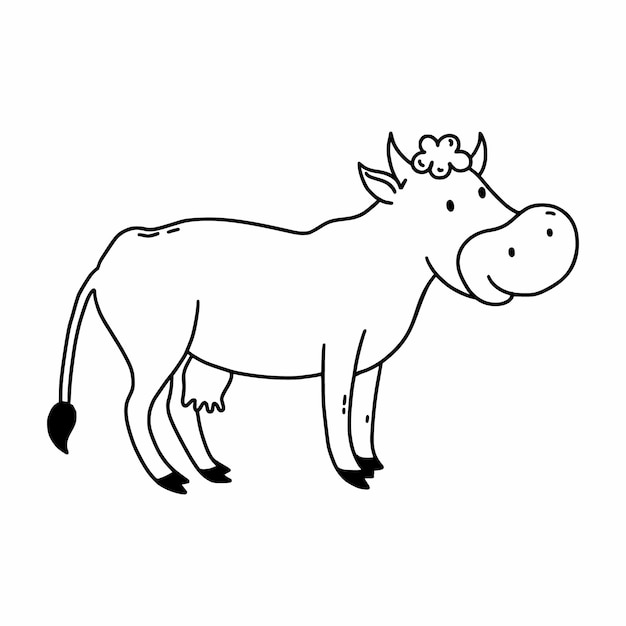 Cow in doodle style Coloring book for child Animal on farm