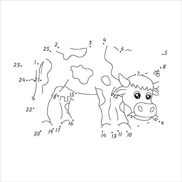 Cow dot to dot coloring page for kids