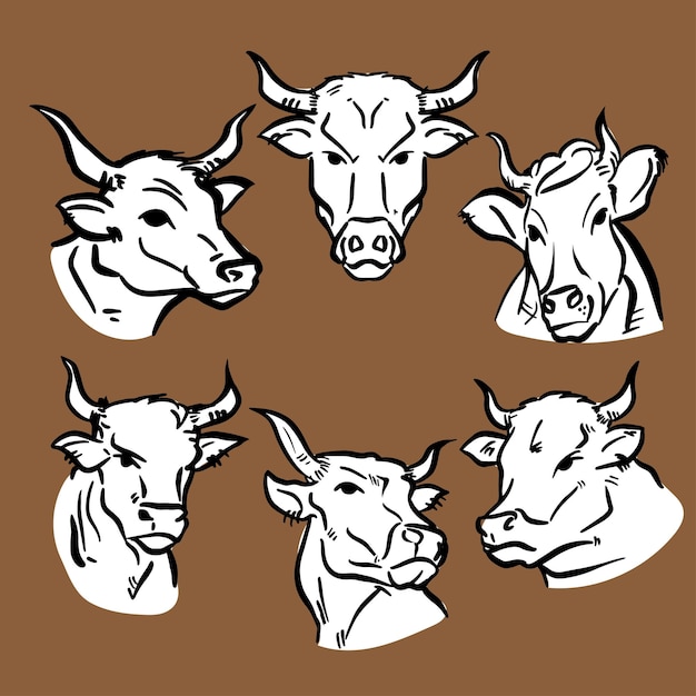 Cow drawing bundle set for logo or food concept