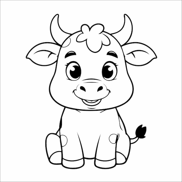 Vector cow easy coloring page for kids