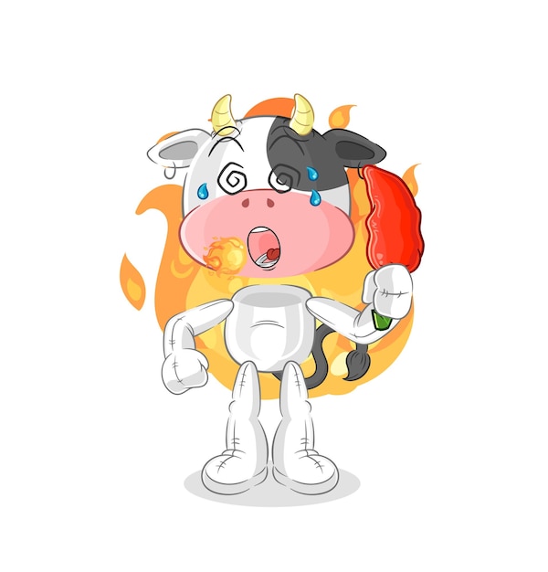 Vector cow eat hot chilie mascot cartoon vector