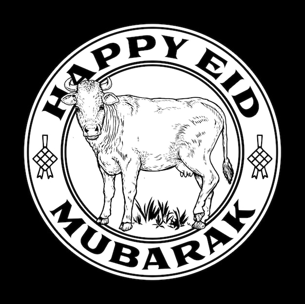 cow eid mubarak sketch illustration