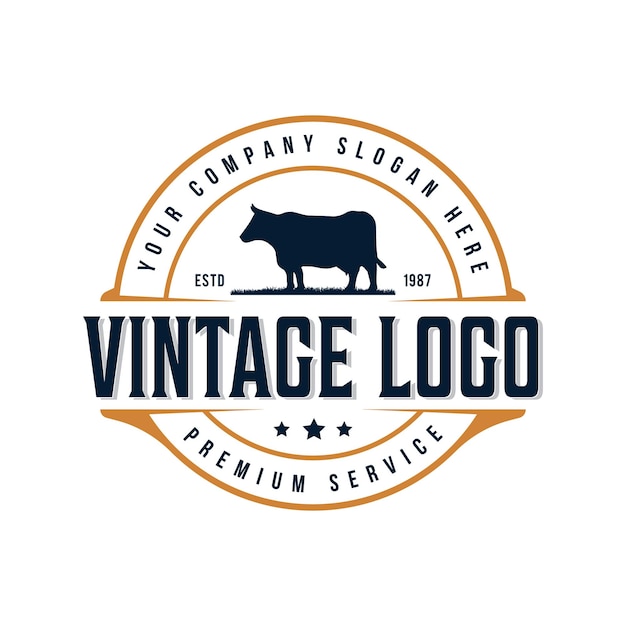 Cow farm vector illustration retro vintage style logo design