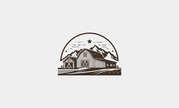 cow farm on village vector logo design