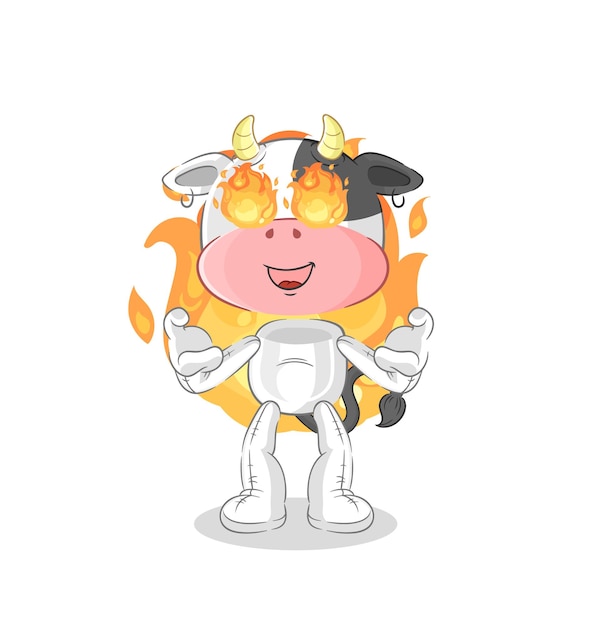 Vector cow on fire mascot cartoon vector