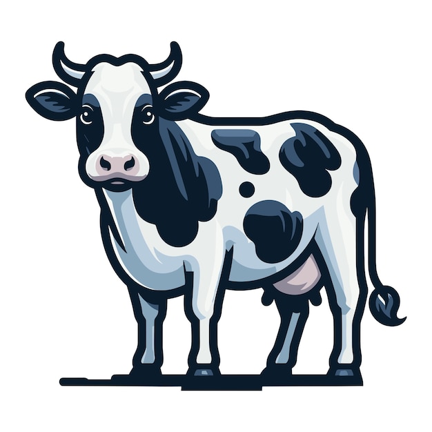 Векторная иллюстрация полного тела коровы: ферма, домашние животные, мясный магазин и молочное молоко