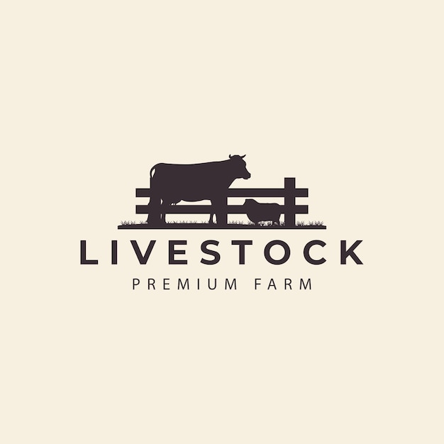 Cow and goat cattle vintage logo livestock farm vector icon symbol illustration design