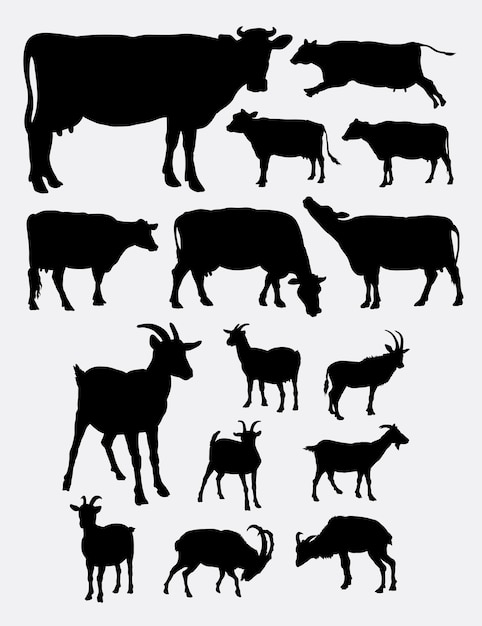 Cow and goat farm animal silhouette