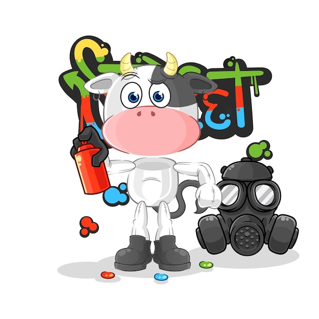 Cow graffiti artist vector cartoon character