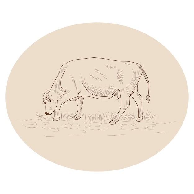 グラフィック スタイルで描かれた牛手ヴィンテージ ポスター web 用イラストを彫刻