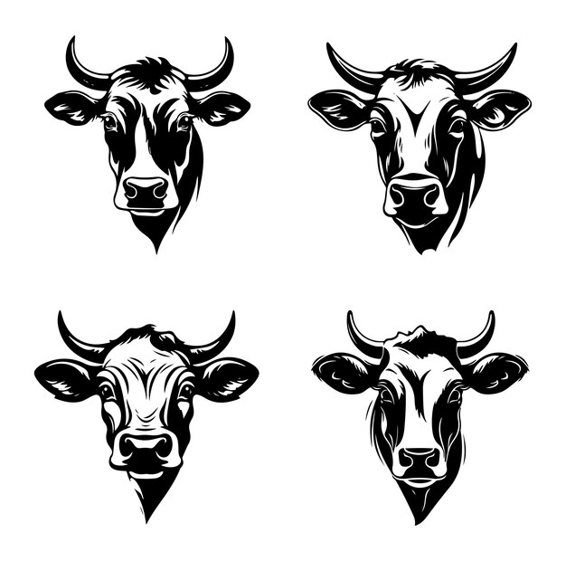 Вектор Черный силуэт головы коровы изолирован на белом фоне. векторная иллюстрация