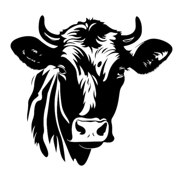 Vector cow head black silhouette isolated on white background vector illustration