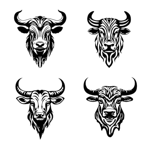 Vector cow head black silhouette isolated on white background vector illustration