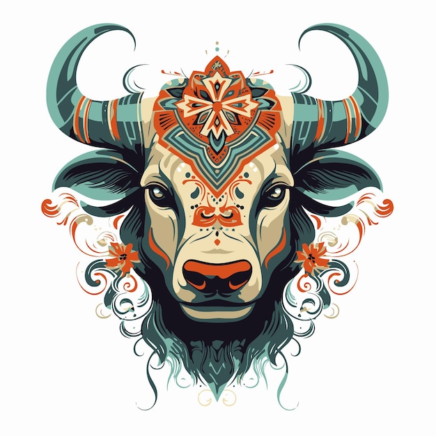 Cow head carving illustration design