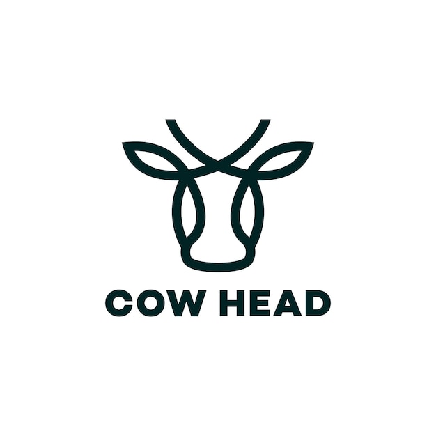 Vector cow head farm line outline monoline logo icon premium design