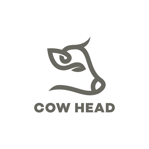 Коровья Голова Фермы Линии Наброски Monoline Логотип Значок Премиум Дизайн