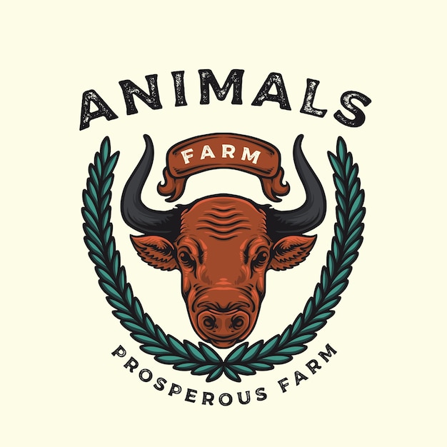 Cow head farm logo vintage illustration