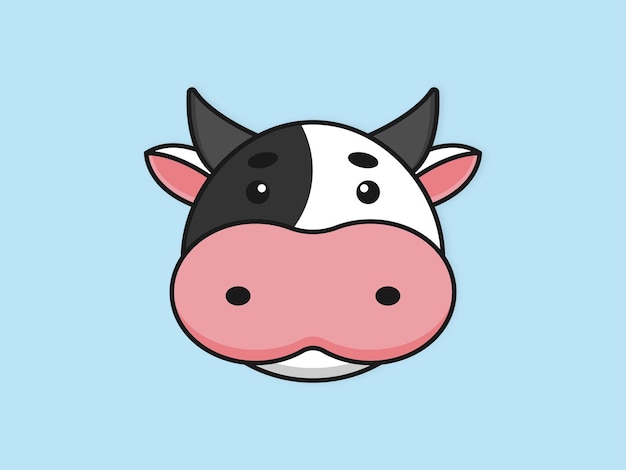 Cow head flat design illustration Adorable cute cow face cartoon