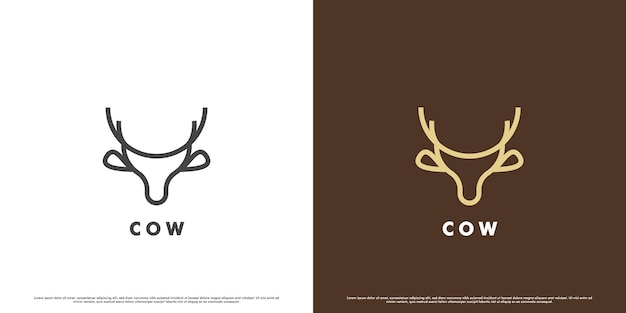 Cow head logo design Minimalist line art silhouette of a cattle animal Dairy cow milk rural animal