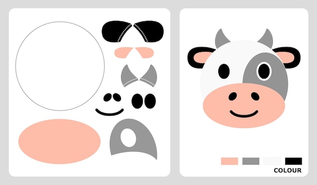 Vector cow head patterns for applique patchwork and paper crafts in cut and paste puzzle patterns