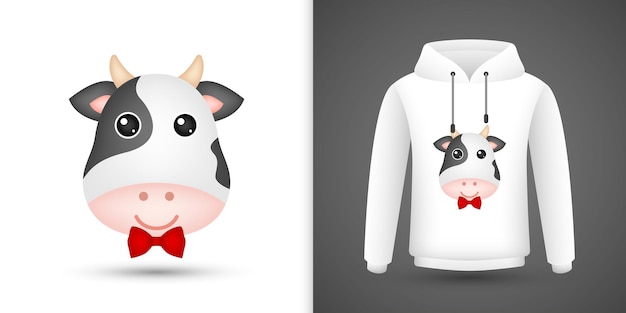 Cow head on white sweatshirt hoodie