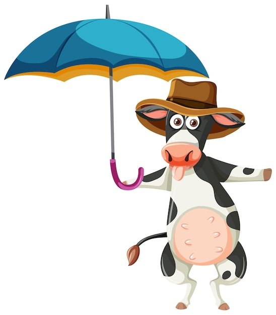 A cow holding an umbrella cartoon