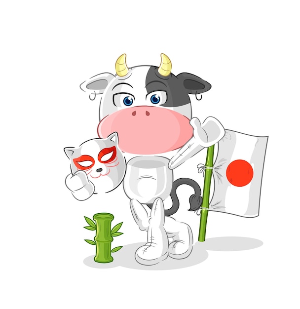 Cow japanese fox character cartoon mascot