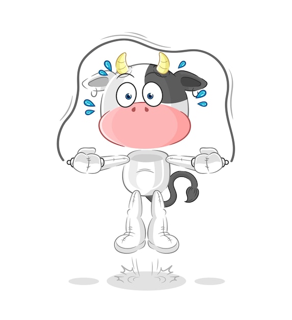 Cow jump rope exercise character vector