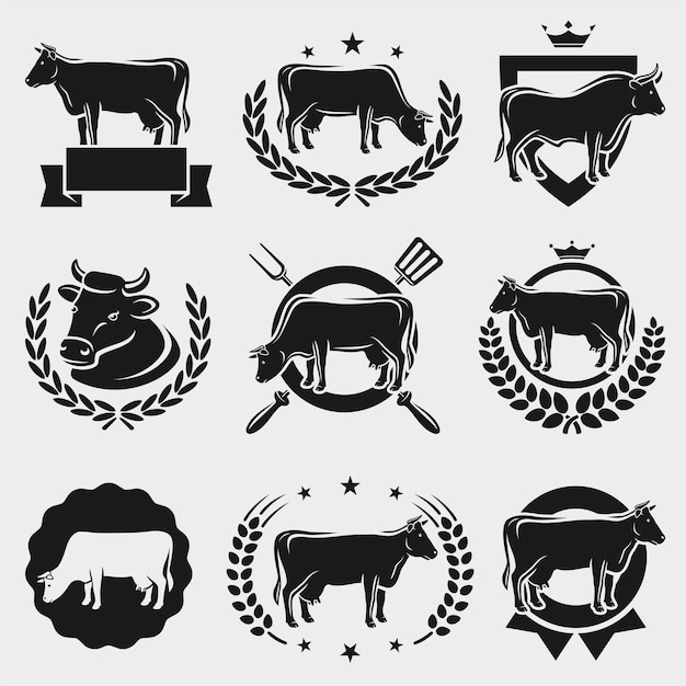 Cow labels and elements set Vector