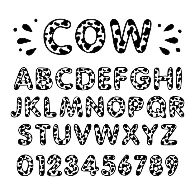 牛の文字と数字は動物のアルファベットファームのモノグラムを印刷します