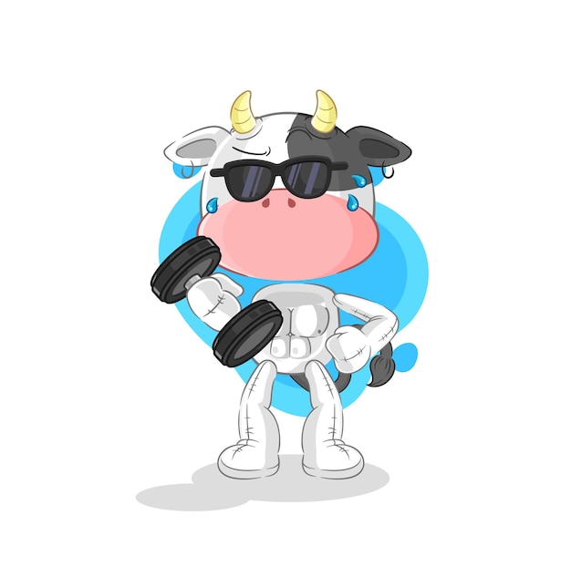 Vector cow lifting dumbbell vector cartoon character