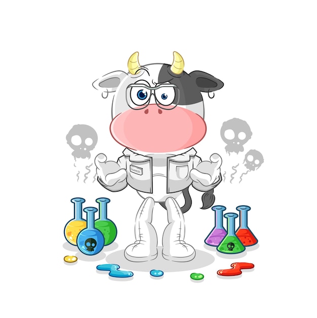 Cow mad scientist illustration character vector