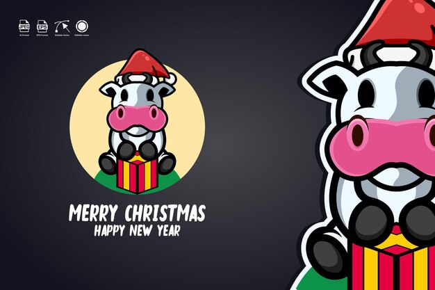 Vector cow merry christmas