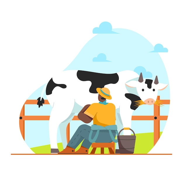 Vector cow milk flat illustration