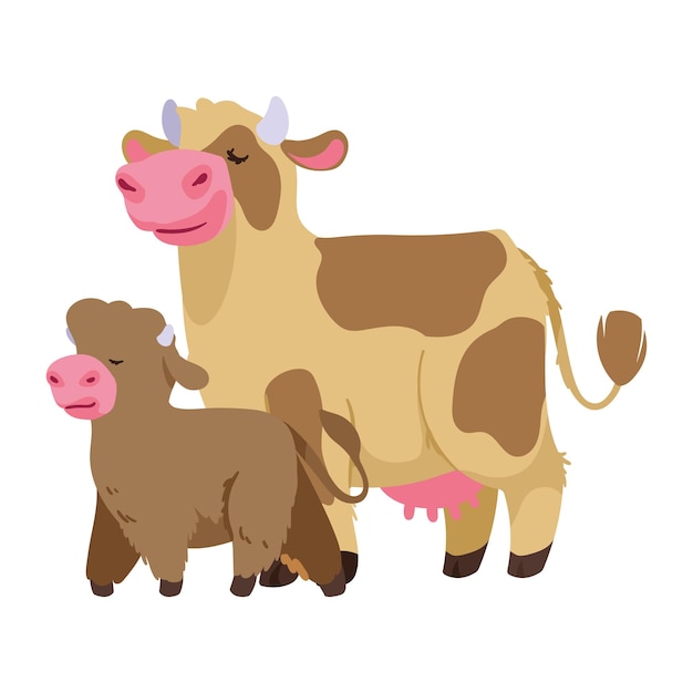 Vettore personaggi della madre e del bambino mucca