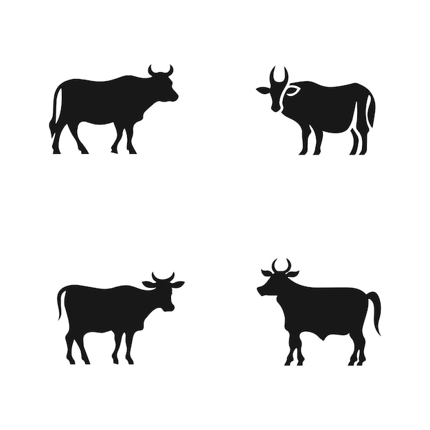 牛またはバッファローのベクトルのアイコン 牛のシルエットのコレクション