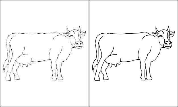 Vector cow outlne and doted illustration