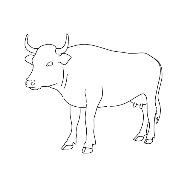 連続線画描画スタイルの牧草地の牛ベクトル イラスト