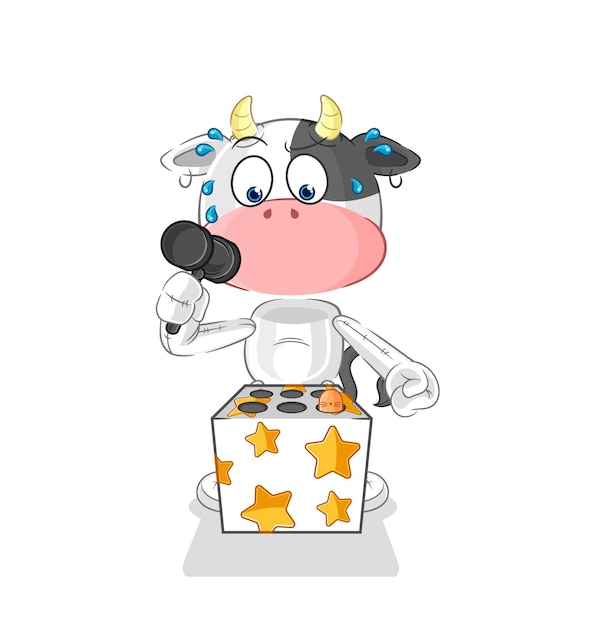 Cow play whack a mole mascot cartoon vector