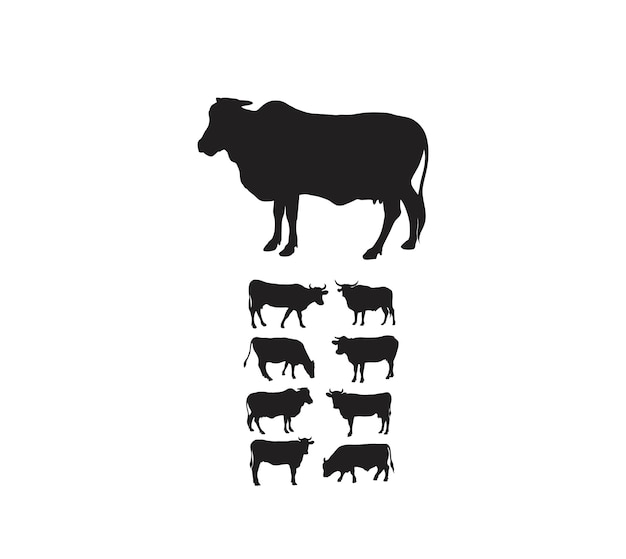 Cow set silhouettes disegno vettoriale artistico