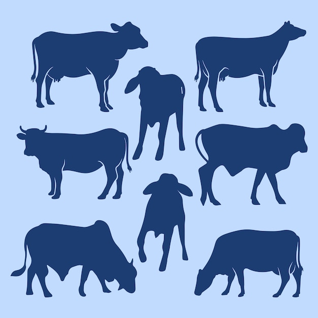 Cow sets silhouette graphics resource hand drawn vector illustration