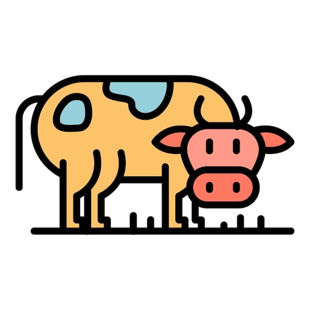 Cow side view icon Outline cow side view vector icon color flat isolated