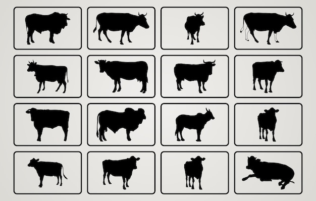 Cow silhouette vector collection Cows silhouette Set Cow black silhouette bundle