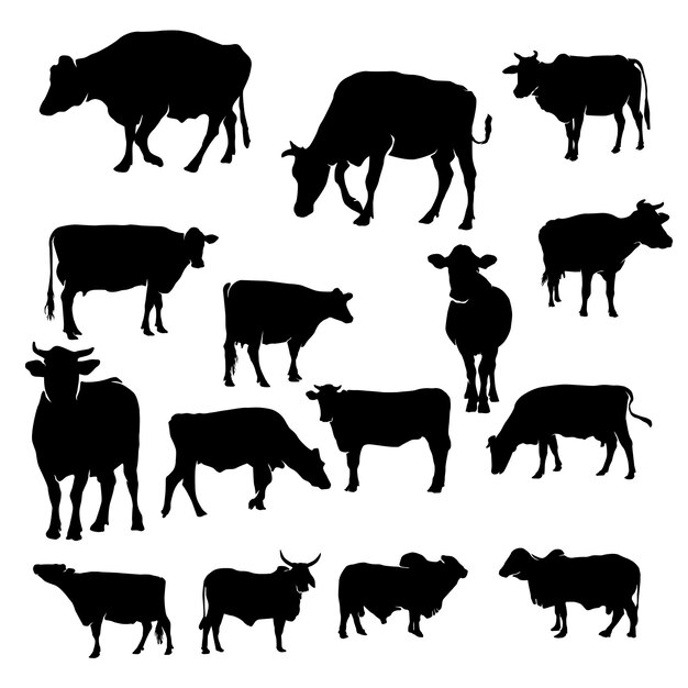 Cow silhouette vector set illustration