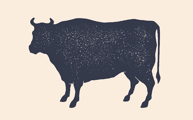 Cow silhouette vintage retro print cow silhouette