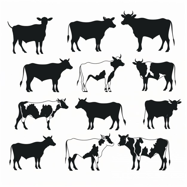 Vector cow silhouettes cartoon vector